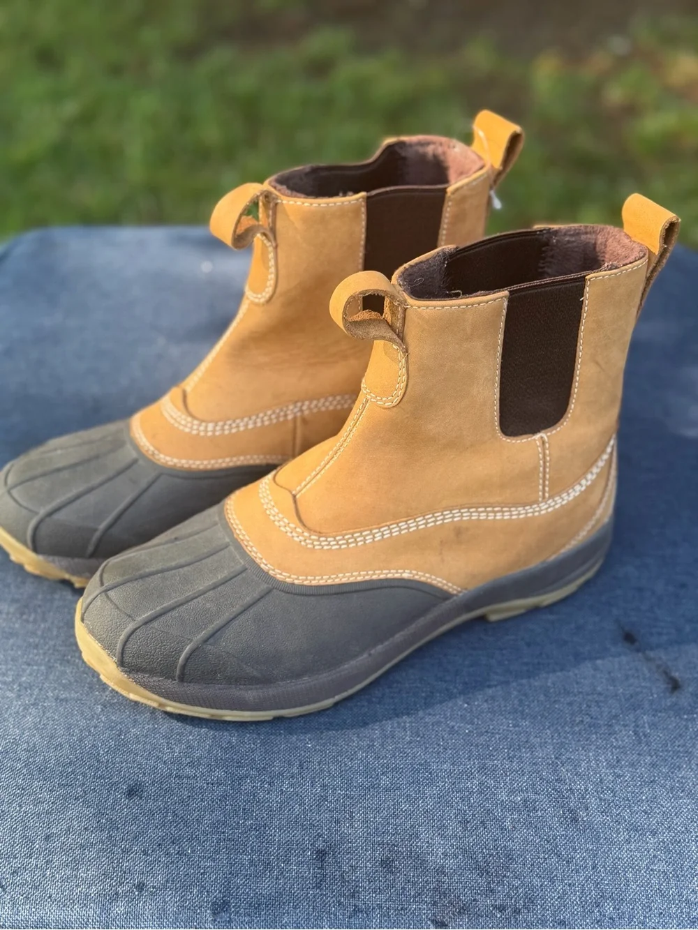 L.L. Bean Men's Two-Tone Tan and Dark Gray Rain & Snow Boots- Slip on -9